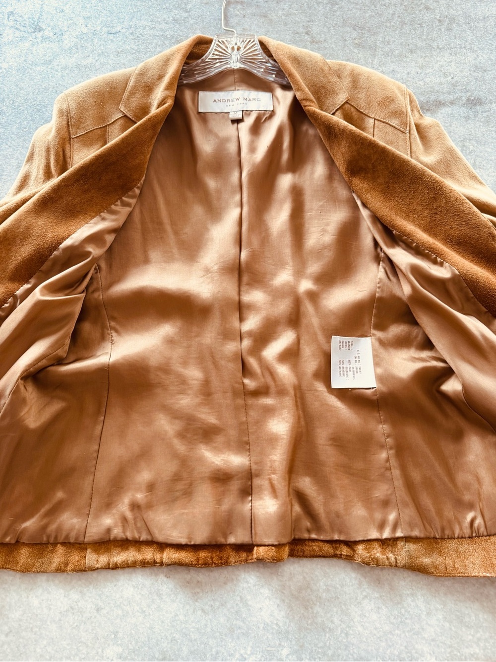 Andrew Marc Women’s Tan Subtle Tiger Stripe Suede Jacket - Picture 5 of 7
